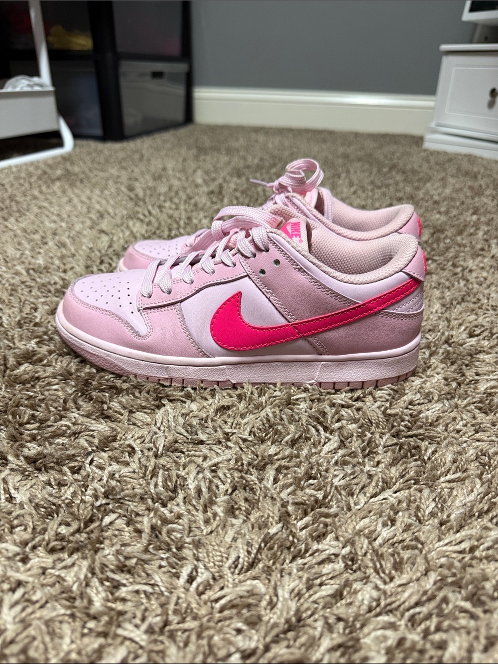Nike Kids' Pink Low-Top Sneakers with Hot Pink Swoosh